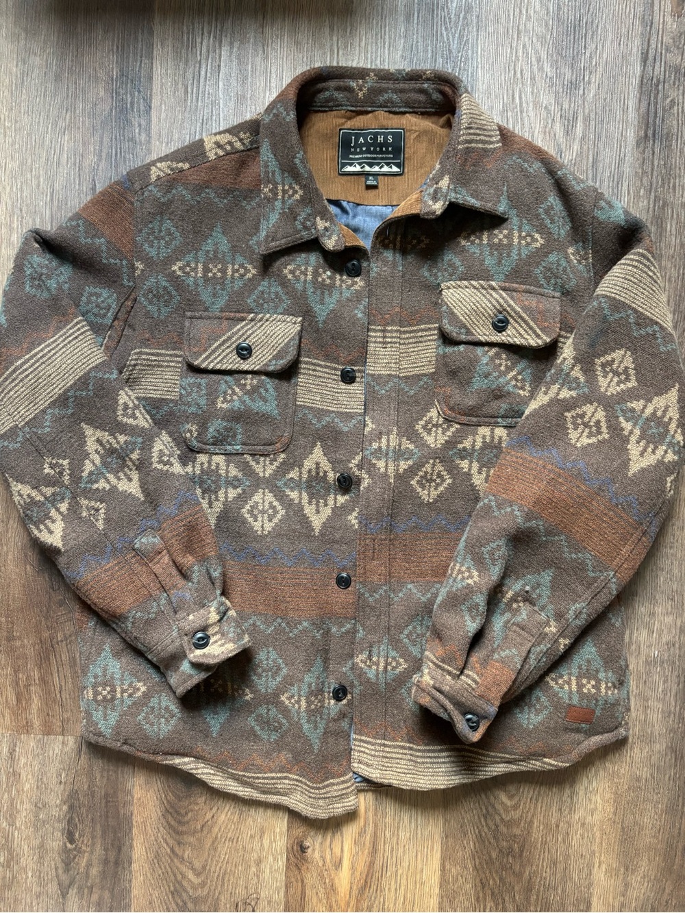 Jachs NY Wool Blend Aztec Pattern Button-Up Southwest Jacket - Brown/Green